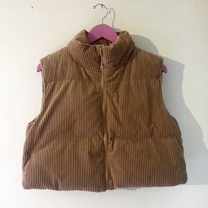 Tan corduroy cropped puffer vest